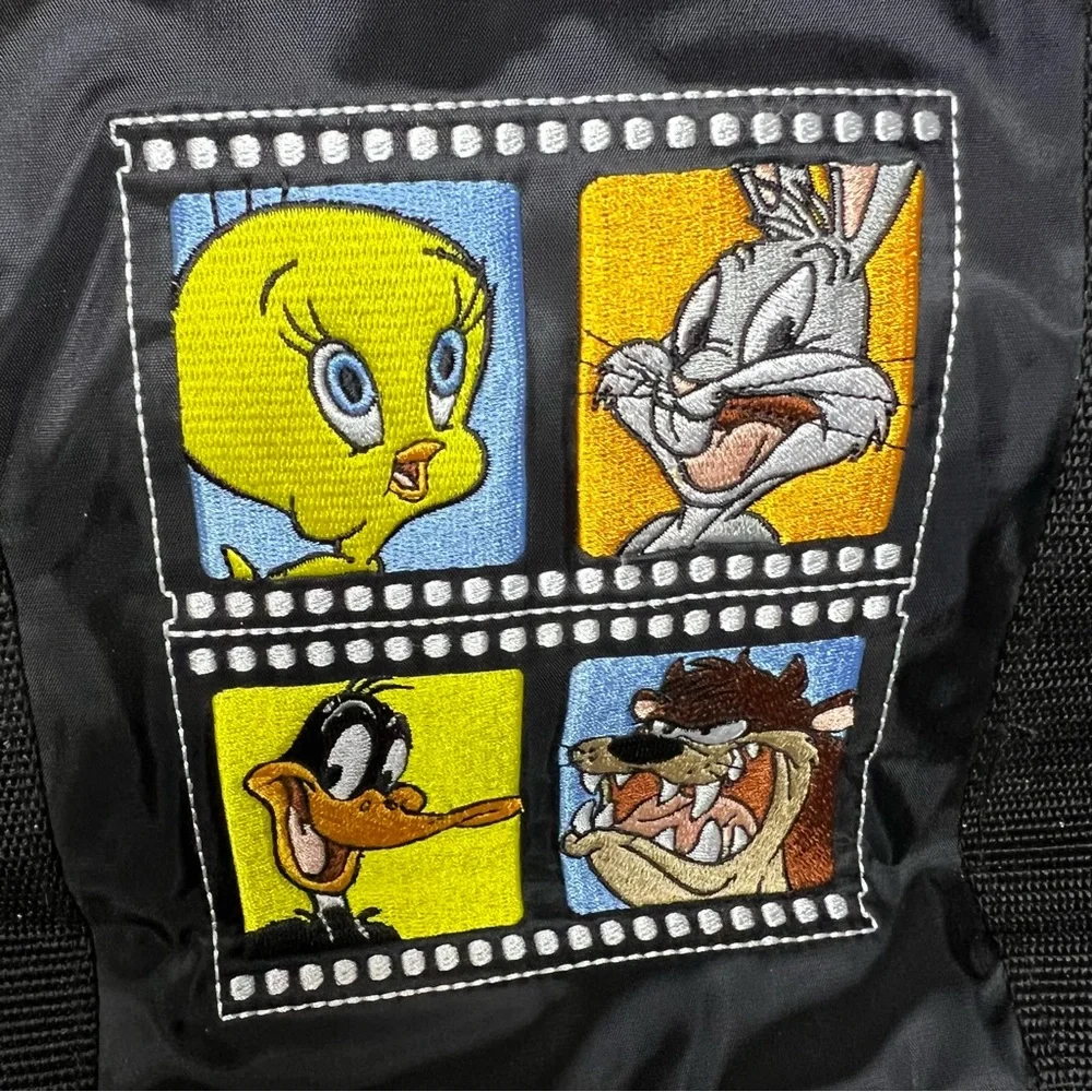 Vtg Looney Tunes Hallmark Embroidered Black Zip Tote Bag - Picture 2 of 7